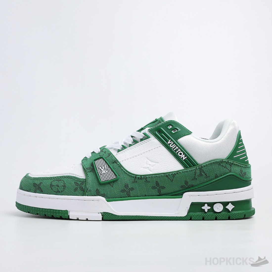 Lv Trainer Green Monogram Denim White